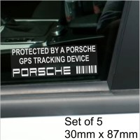 5 x PORSCHE GPS Tracking Device Security WINDOW Stickers 87x30mm-Cayman,Boxster,911,918 Spyder,Car,Van Alarm Tracker